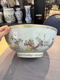 A Chinese famille rose '18 Luohan' punch bowl, Qianlong