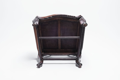 A set of three Chinese marble-inset hongmu chairs, 19th C.