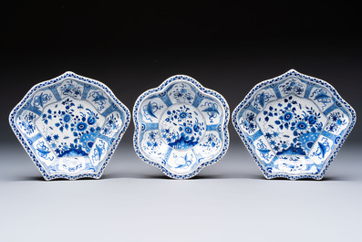 A blue and white Dutch Delft seven-piece sweetmeat dish set, 19th C.