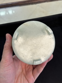 A rare Chinese archaistic jade 'chilong' tripod brush pot, 18th C.