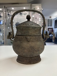 A Chinese archaic bronze food vessel, 'you 卣', Western Zhou