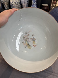 A Chinese famille rose '18 Luohan' punch bowl, Qianlong