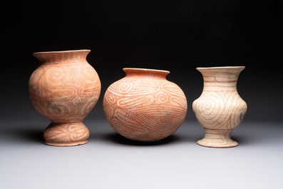 Three Thai pottery vases, Ban-Chiang, 7/4th C. B.C.