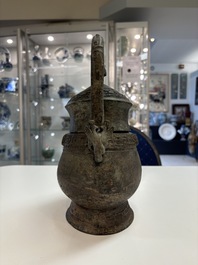 A Chinese archaic bronze food vessel, 'you 卣', Western Zhou