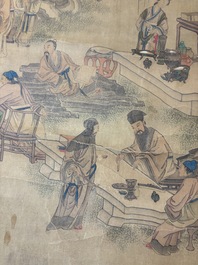 In the manner of Qian Gong 錢貢 (16/17th C.): 'Gathering of sages', ink and colour on silk, 19th C.