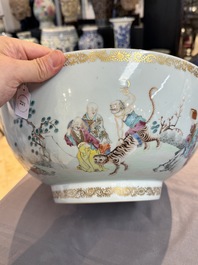A Chinese famille rose '18 Luohan' punch bowl, Qianlong
