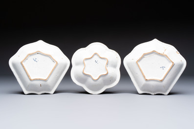 A blue and white Dutch Delft seven-piece sweetmeat dish set, 19th C.