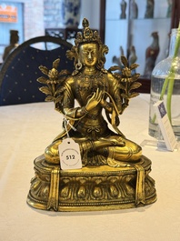 A fine Sino-Tibetan turquoise- and coral-inlaid gilt-bronze Buddha Maitreya, Kangxi