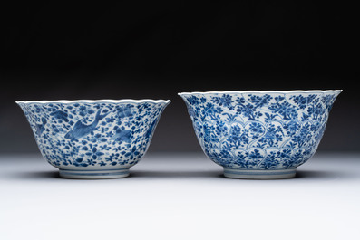 Two Chinese blue and white bowls, longevity and jade mark, Kangxi