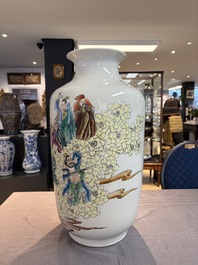 A Chinese famille rose 'Qun Xian Hui 群仙會' vase, signed Cai Yun 蔡雲, Qianlong mark, dated 1943
