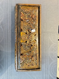 Two Tibetan polychromed wooden folding tables with dragon design, 19/20th C.