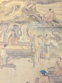 In the manner of Qian Gong 錢貢 (16/17th C.): 'Gathering of sages', ink and colour on silk, 19th C.
