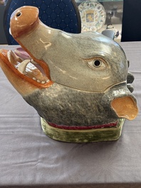 A rare Chinese famille rose 'boar head' tureen and cover, Qianlong