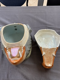 A rare Chinese famille rose 'boar head' tureen and cover, Qianlong