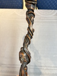 A finely carved boxwood 'vanitas' or 'memento mori' stick, 18/19th C.