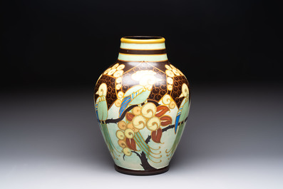 A Charles Catteau for Boch K&eacute;ramis 'Parrots' vase, 20th C.
