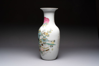 A Chinese famille rose 'Antiquities&rsquo; vase, signed Fang Jiazhen 方家珍, dated 1891