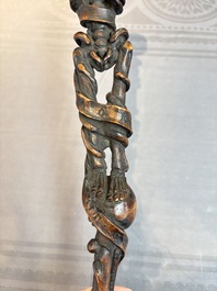 A finely carved boxwood 'vanitas' or 'memento mori' stick, 18/19th C.