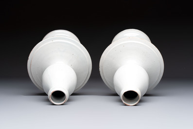A pair of white-glazed baluster-shaped vases, France, 18th C.