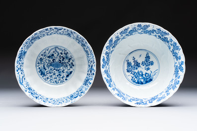 Two Chinese blue and white bowls, longevity and jade mark, Kangxi
