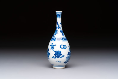 A group of 12 Chinese blue and white miniature vases and a small bottle vase, Kangxi