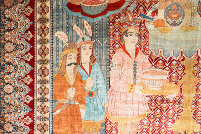 An exceptional and large embroidered silk 'Shahnameh' carpet, signed Musa Baft Tabriz, Tabriz, Iran, 20th C.