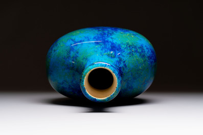 Paul Millet (1870-1950) for S&egrave;vres: A fine blue, turquoise and yellow flamb&eacute;-glazed bottle vase, late 19th C.