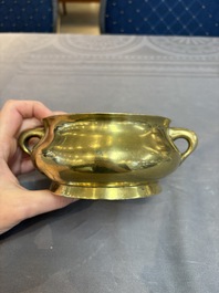 Two Chinese bronze censers and stands, Xuande mark, 19th C.