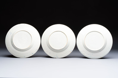 A set of 12 blue and white Dutch Delft 'Proverb' plates, 18th C.