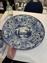 A massive Japanese Arita blue and white 'fisherman' dish, Edo, 17th C.