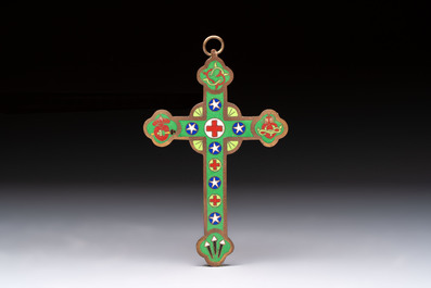 Four Chinese cloisonn&eacute; crucifixes and a holy water font, 19th C.