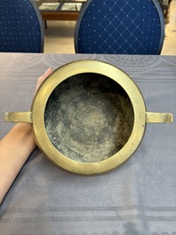 Two Chinese bronze censers and stands, Xuande mark, 19th C.