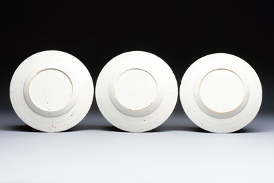 A set of 12 blue and white Dutch Delft 'Proverb' plates, 18th C.