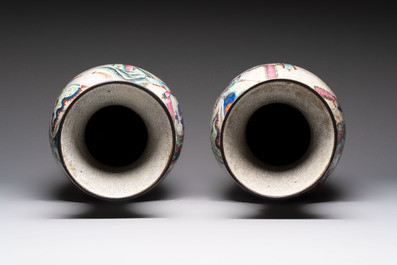 A pair of Chinese Nanking famille rose vases with narrative design, Chenghua mark, 19th C.