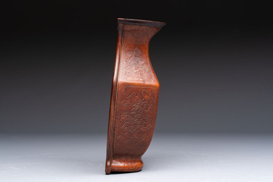 A rare Chinese moulded gourd wall pocket vase with landscape design, Guangxu mark and of the period
