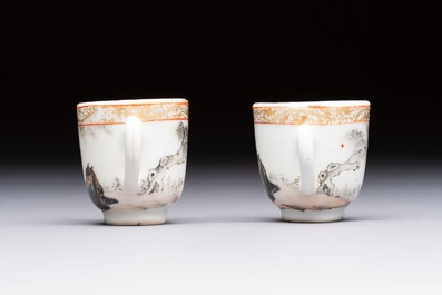 A pair of rare Chinese gilt- and silver-decorated grisaille and iron-red miniature 'Horse' cups, Yongzheng/Qianlong