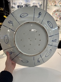 A massive Japanese Arita blue and white 'fisherman' dish, Edo, 17th C.