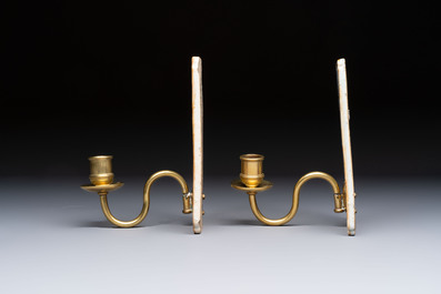 A pair of Chinese Canton famille rose 'Mandarin Subject' wall sconces, Qianlong