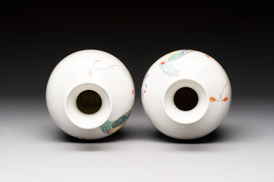A pair of Chinese famille rose 'Pheasants' vases, Qianlong mark, Republic