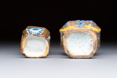 Two blue and white Dutch Delft capucin-brown-ground vases, 18th C.
