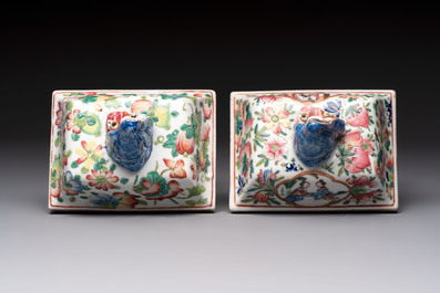Five Chinese blue, white, famille rose and wucai covers, Kangxi and later