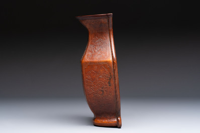 A rare Chinese moulded gourd wall pocket vase with landscape design, Guangxu mark and of the period