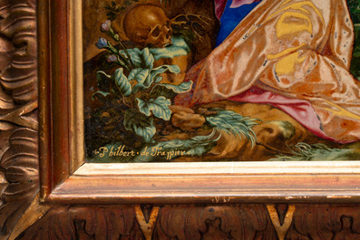Philbert de Trappier: 'The Penitent Magdalene', reverse glass painting, France, signed and dated 1648-49