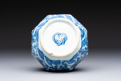 A Chinese blue and white bottle vase with floral design, hare mark, Wanli