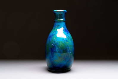 Paul Millet (1870-1950) for S&egrave;vres: A fine blue, turquoise and yellow flamb&eacute;-glazed bottle vase, late 19th C.