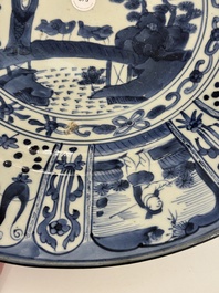 A massive Japanese Arita blue and white 'fisherman' dish, Edo, 17th C.