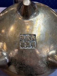 Two Chinese bronze censers and stands, Xuande mark, 19th C.