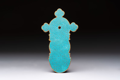 Four Chinese cloisonn&eacute; crucifixes and a holy water font, 19th C.