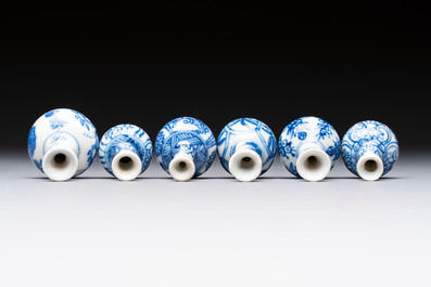 A group of 12 Chinese blue and white miniature vases and a small bottle vase, Kangxi