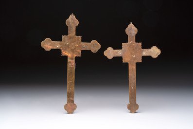 Four Chinese cloisonn&eacute; crucifixes and a holy water font, 19th C.